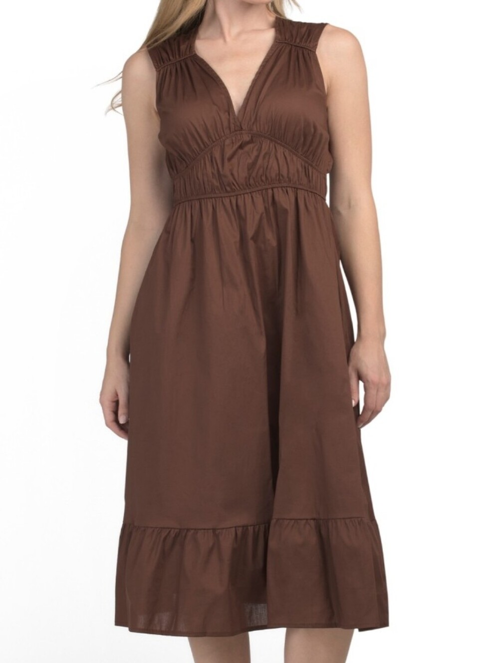 NWT - Civico 51 Italy Cotton Stretch Sleeveless V Neck Tiered Midi Dress- Size M